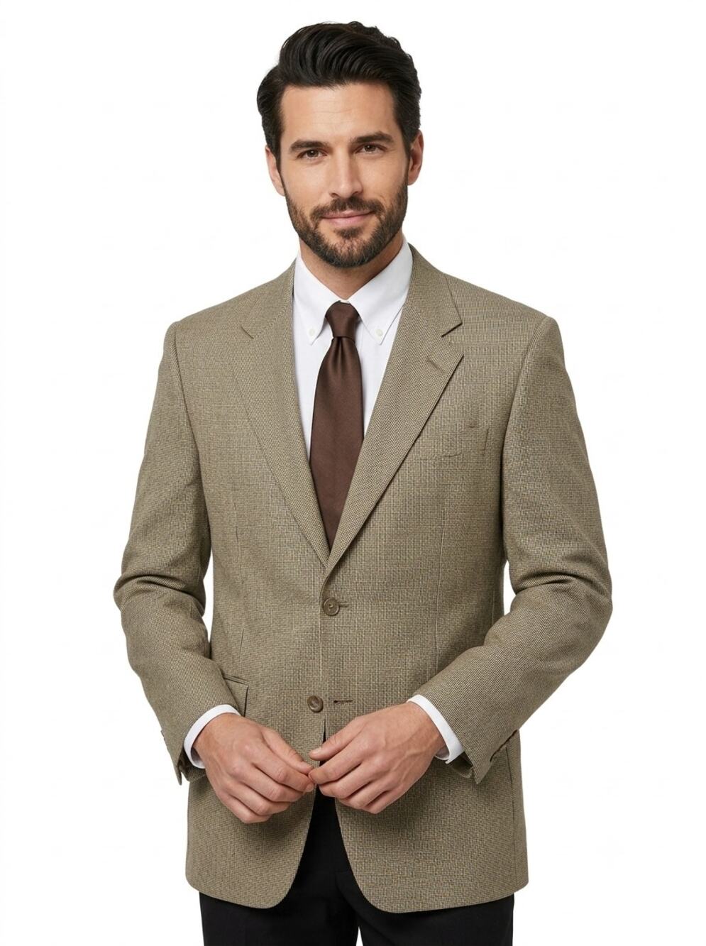 Lauren Ralph Lauren Blazer Coat Mens 42L Beige Microcheck Wool Blend Notch Lapel